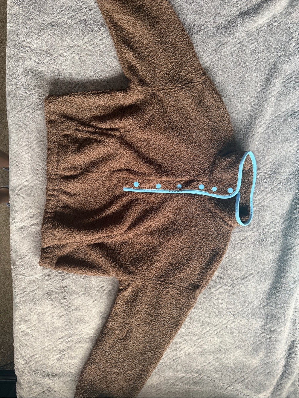 American Eagle Brown Teddy Jacket with Light Blue Trim